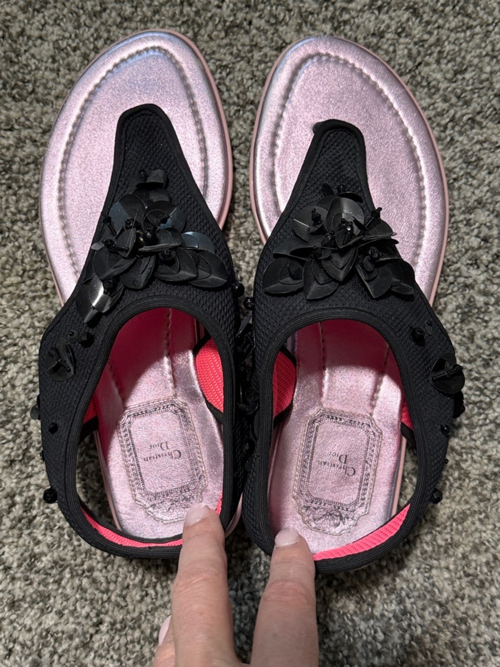 Christian Dior Black Sandals with Pink Metallic Footbed - Picture 11 of 12